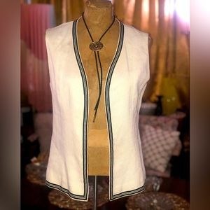 Vintage 1960’s linen vest with silk lining- s/m - cream with black trim